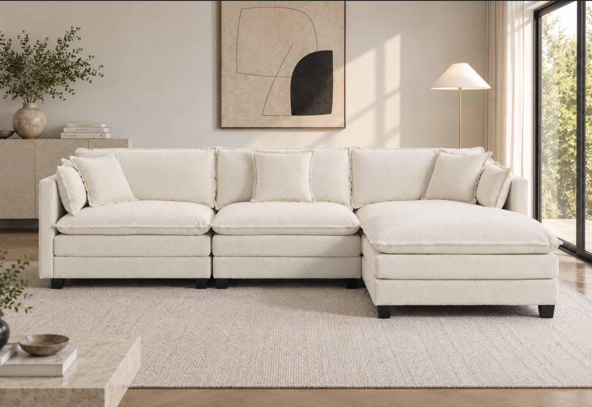 Alameda Modular Sectional, antique white, forest green, charcoal grey