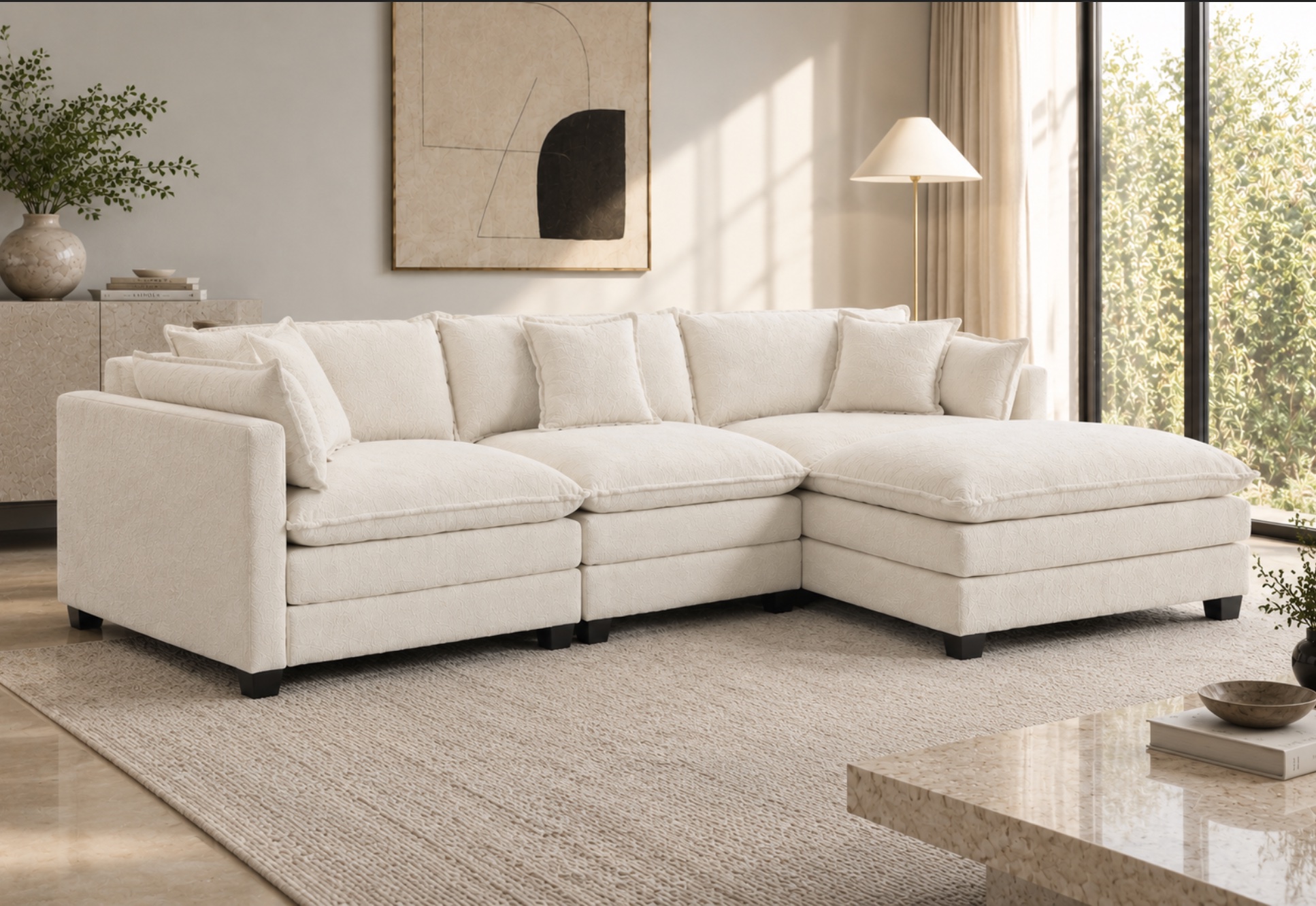 Alameda Modular Sectional, antique white, forest green, charcoal grey, view 2