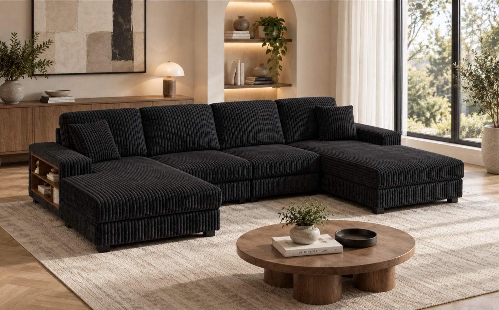 Danville Corduroy U-Sectional, black, dark grey, green