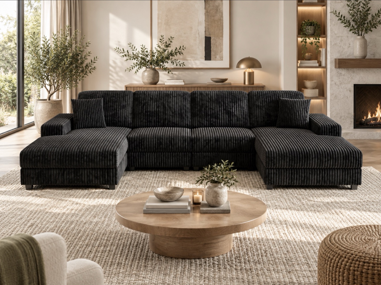 Danville Corduroy U-Sectional, black, dark grey, green, view 2