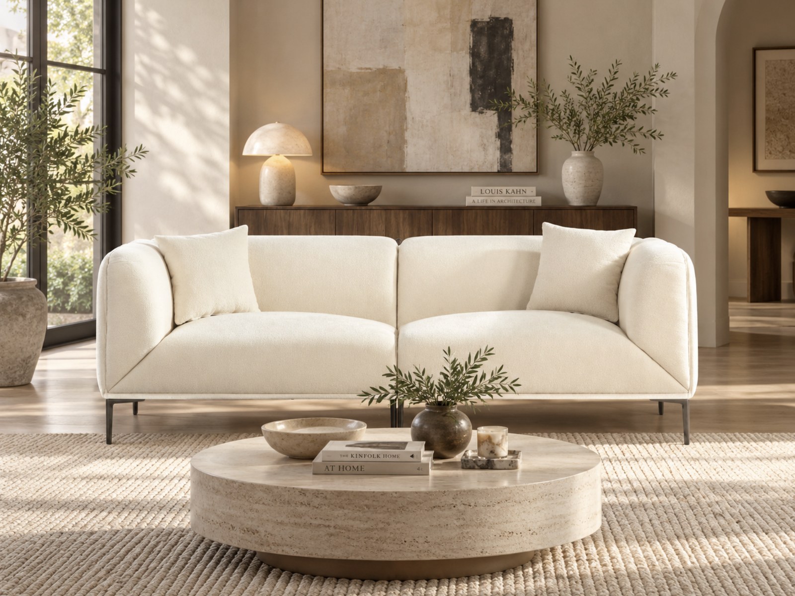 Kensington Curved Boucle Sofa, beige