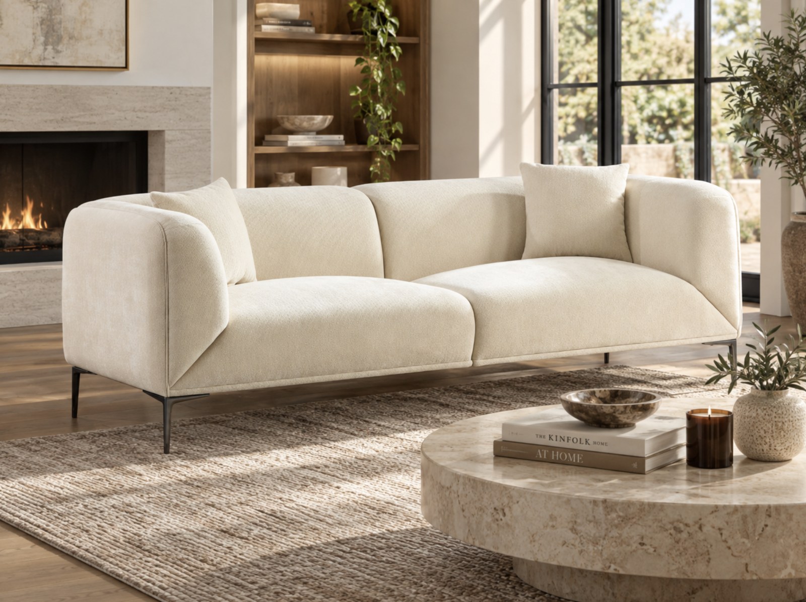 Kensington Curved Boucle Sofa, beige, view 2