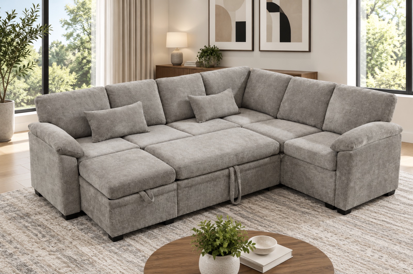 Montclair Storage Sleeper Sectional, grey, dark blue, view 2