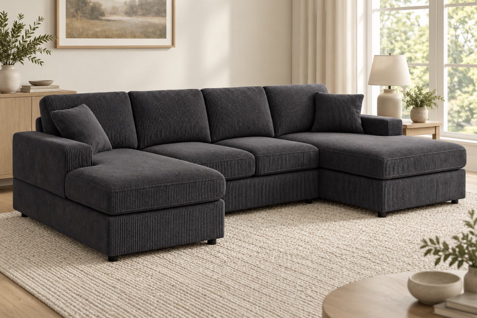 Moraga Double-Chaise Sectional, charcoal grey