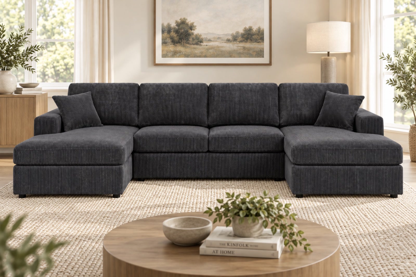 Moraga Double-Chaise Sectional, charcoal grey, view 2