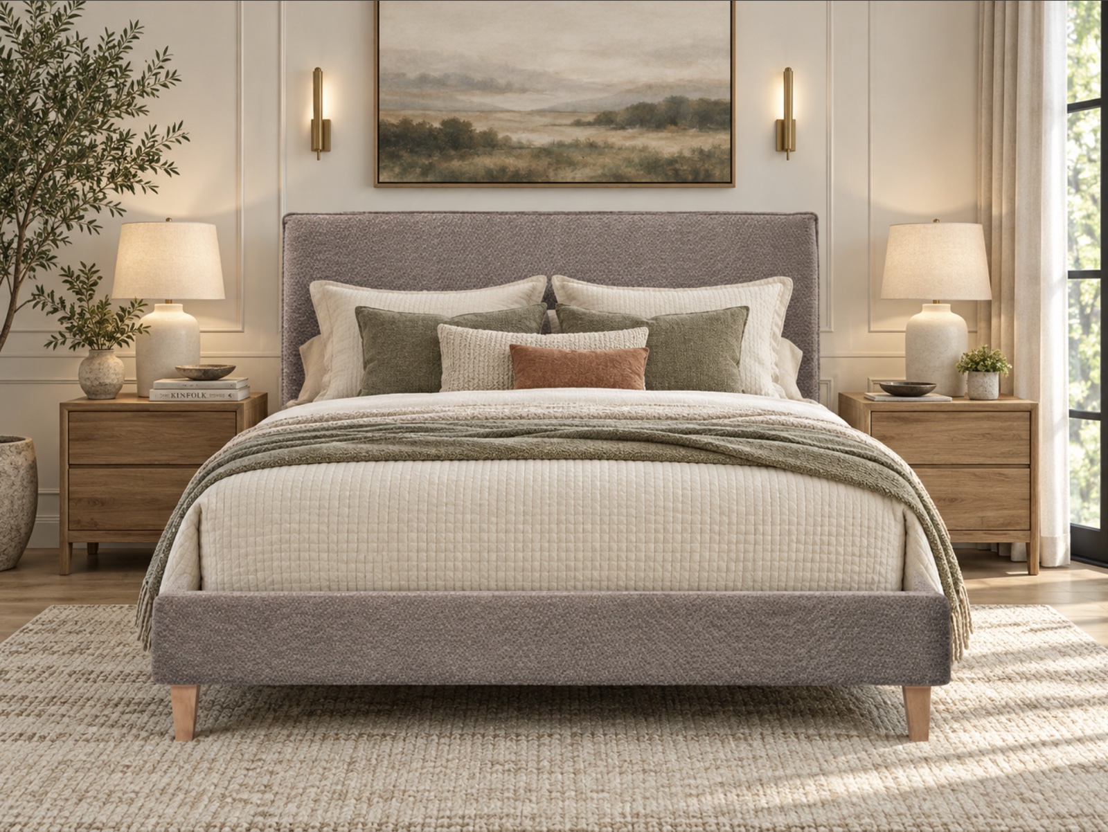 Niles Boucle Platform Bed, grey, oatmeal