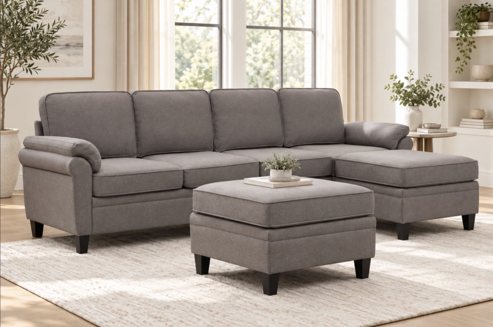 Orinda Linen Modular Sectional, grey, black