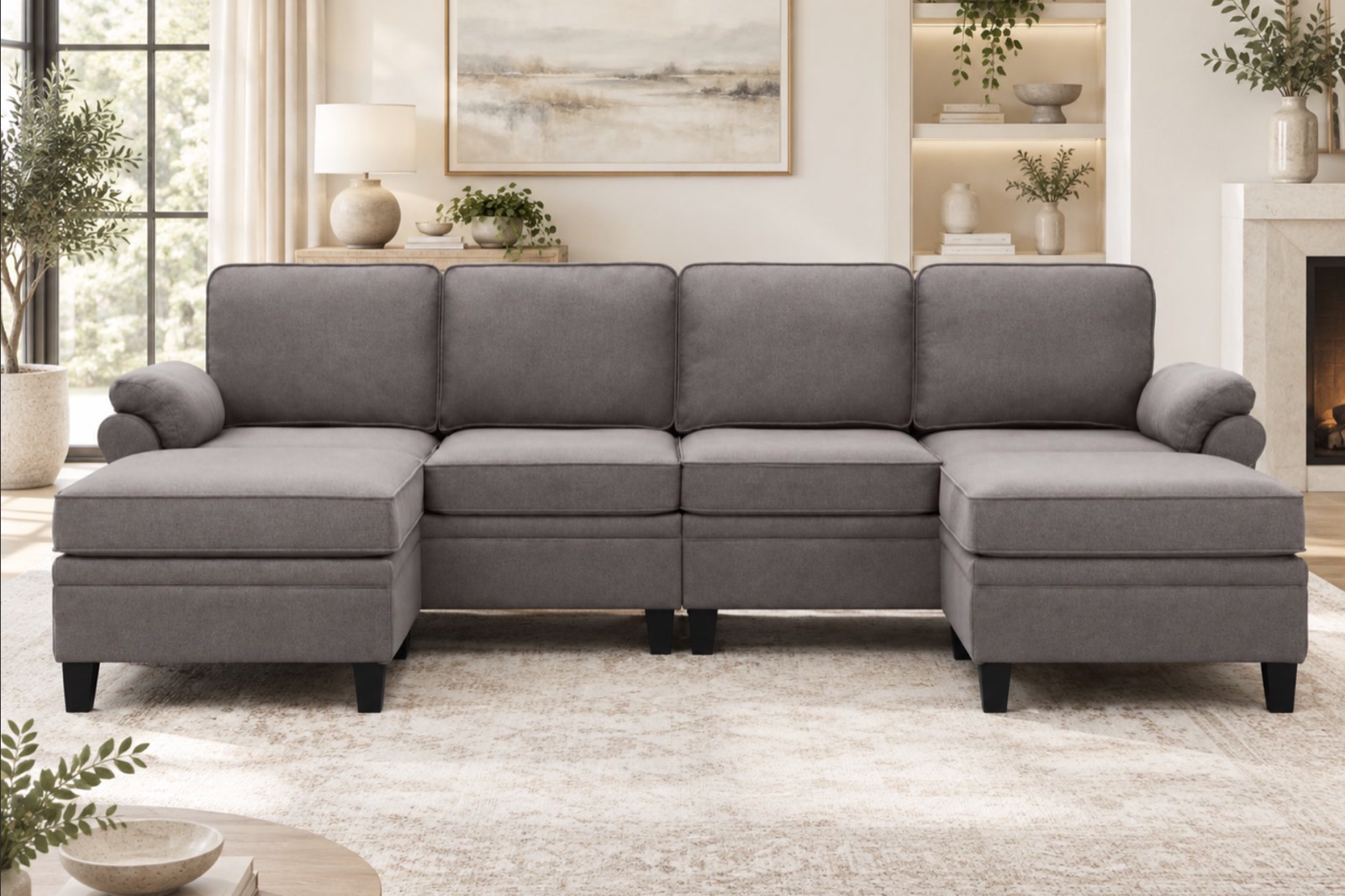 Orinda Linen Modular Sectional, grey, black, view 2