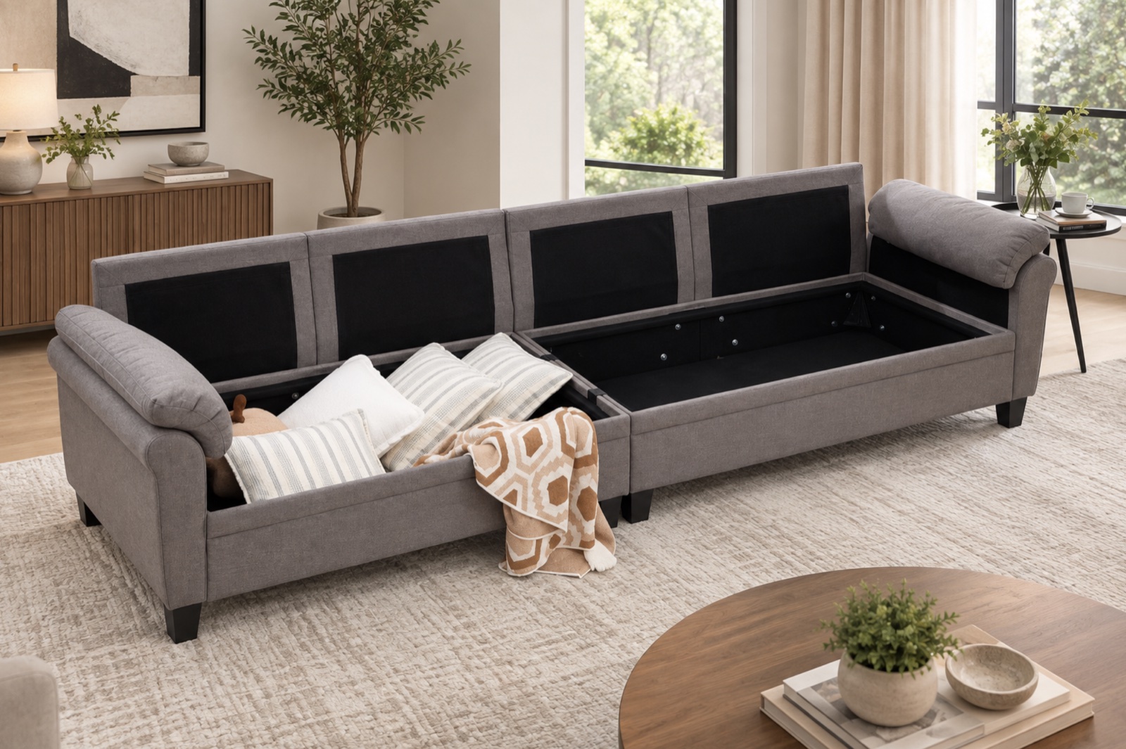 Orinda Linen Modular Sectional, grey, black, view 3