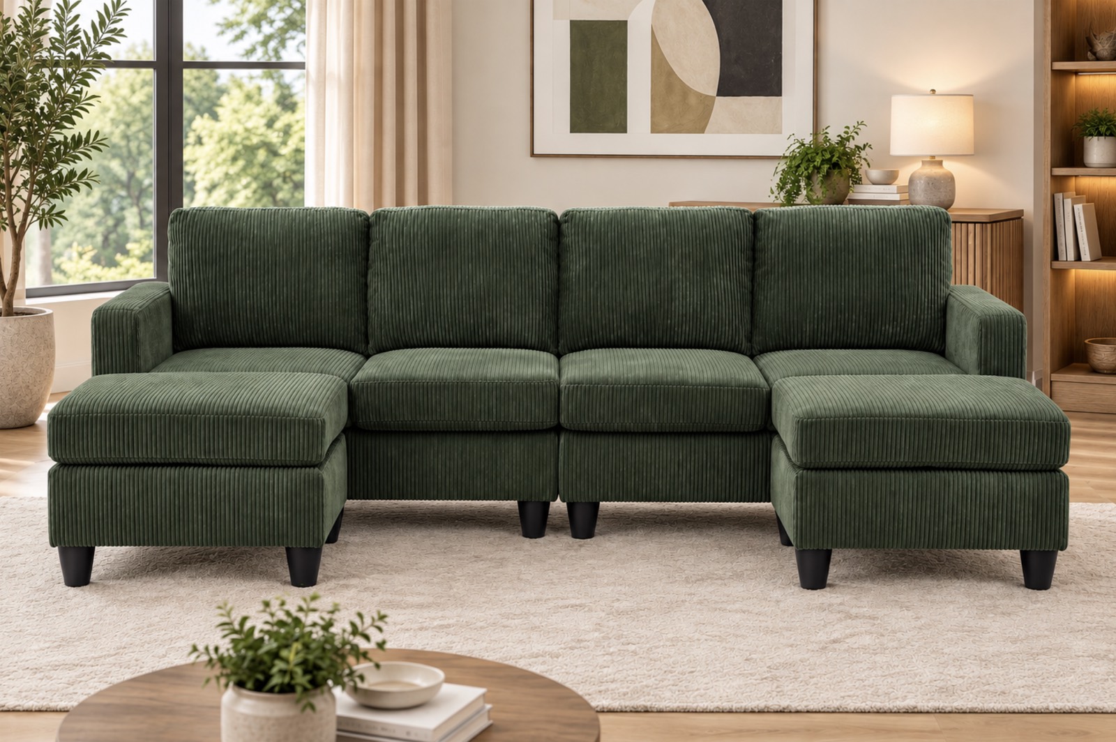 Temescal Corduroy Sectional, green